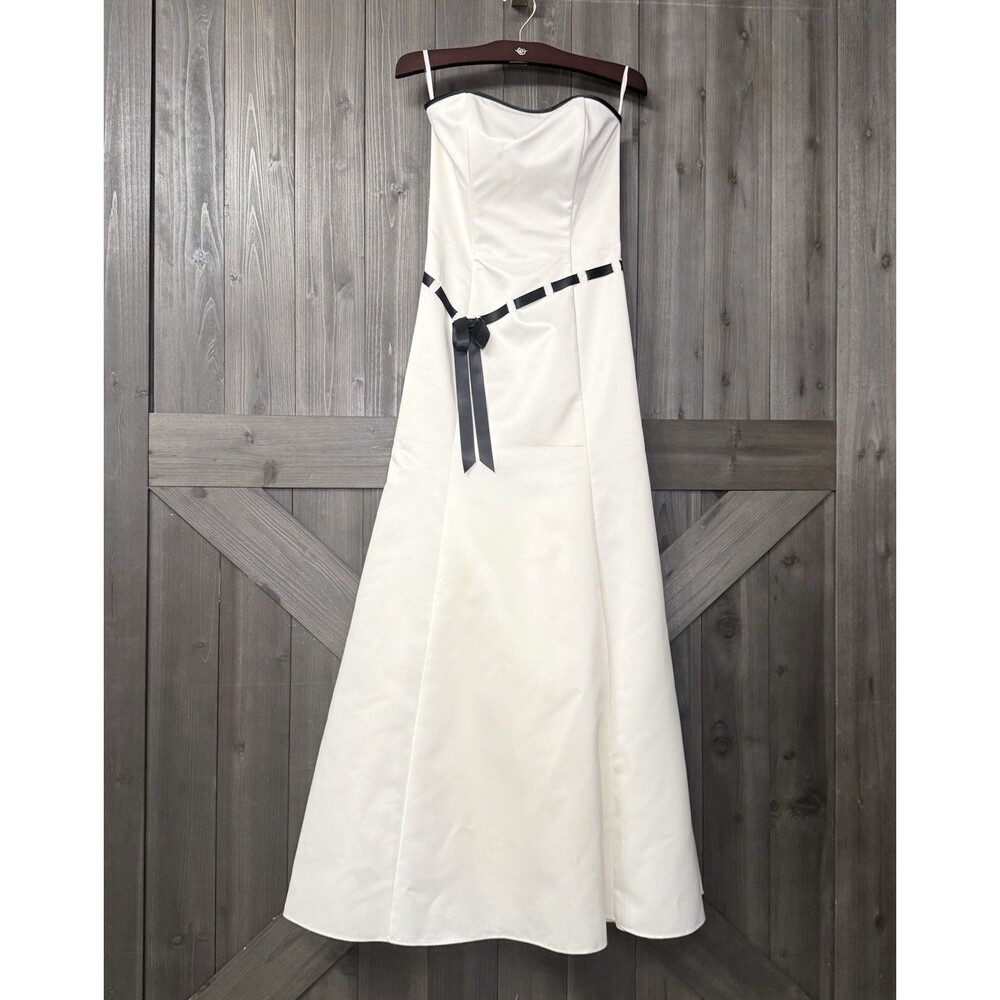 Vintage 90s Jessica McClintock Gunne Sax Ivory Satin Strapless Prom Dress Y2K